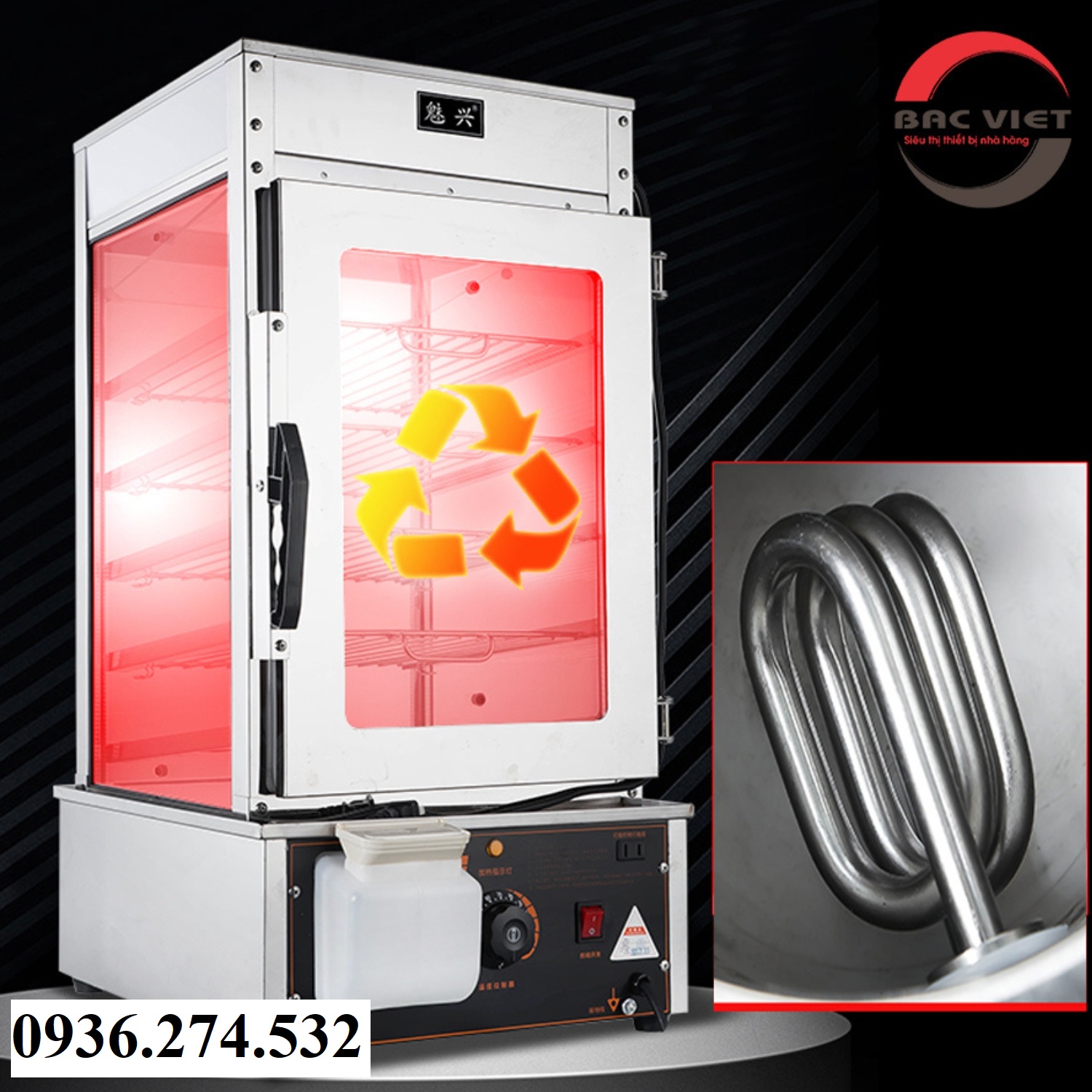Tủ hấp bánh bao Trung Quốc 5 tầng kính 2 lớp