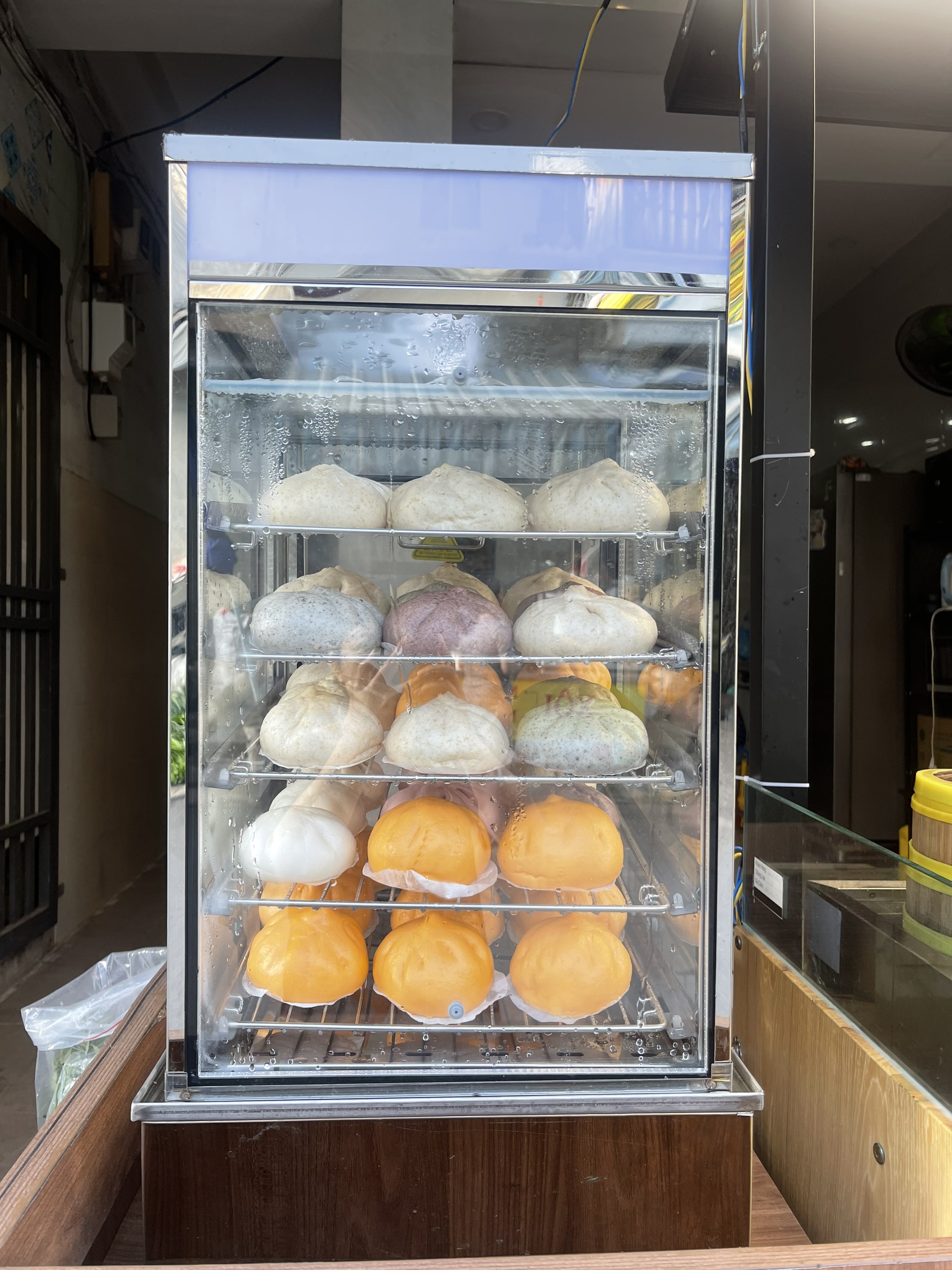 Tủ hấp bánh bao Trung Quốc 5 tầng kính 2 lớp