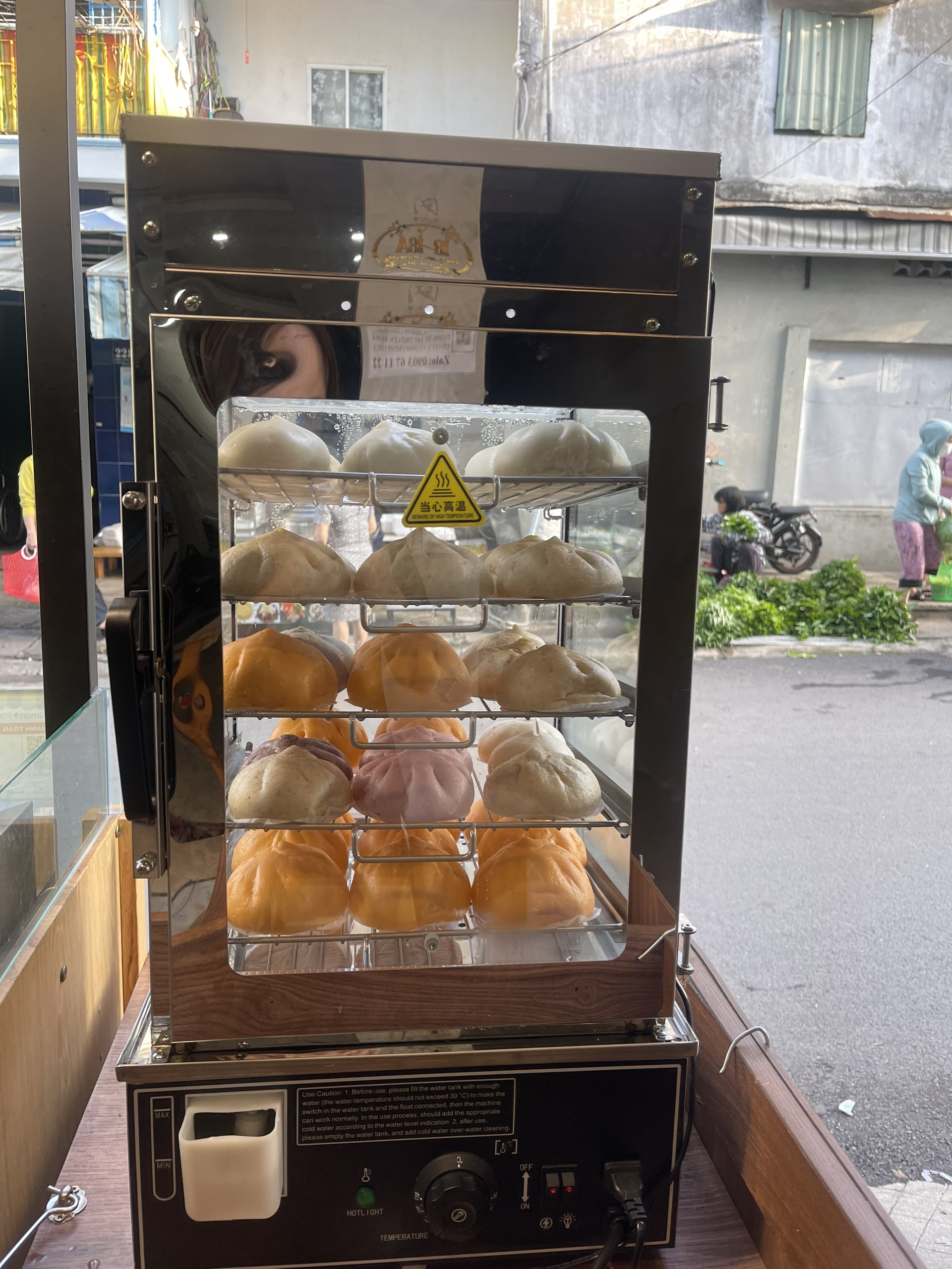 Tủ hấp bánh bao Trung Quốc 5 tầng kính 2 lớp