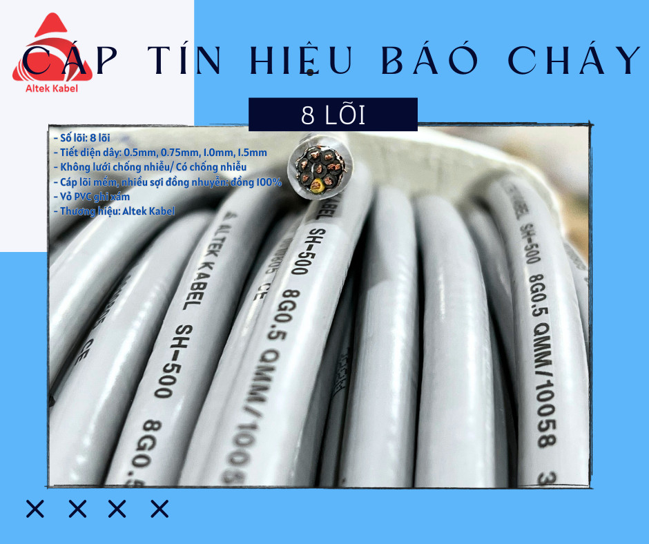 Cáp điều khiển 8x0.5mm, 8x0.75mm, 8x1.0mm, 8x1.5mm