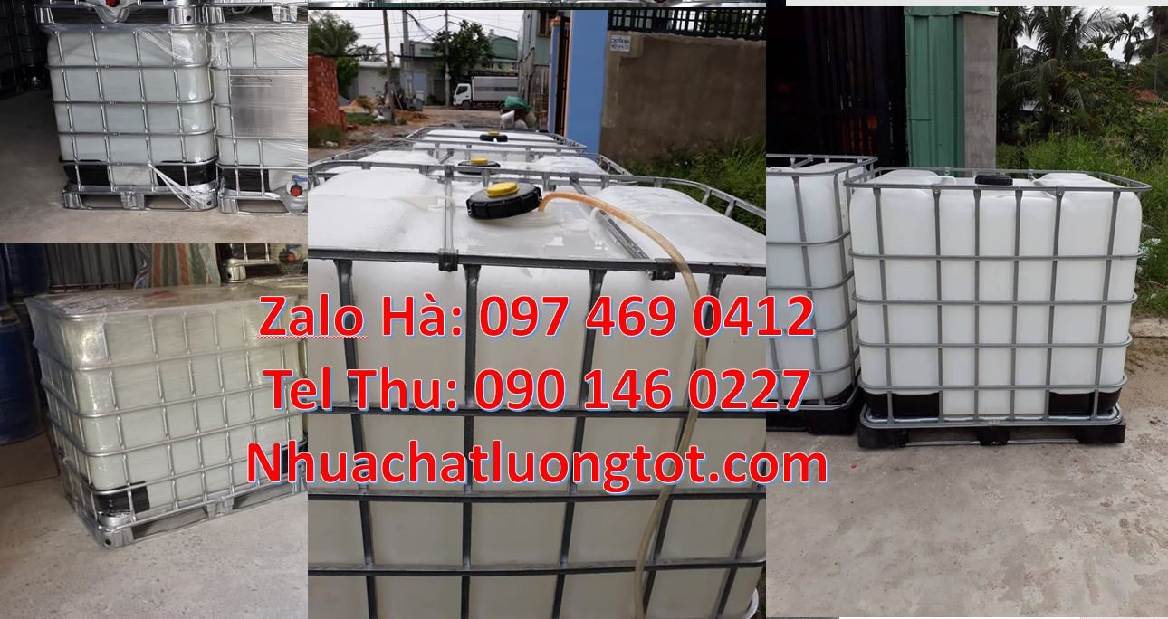 Bán tank nhựa 1000l đựng hóa chất có nắp chiết rót,thùng ibc 1000l cũ