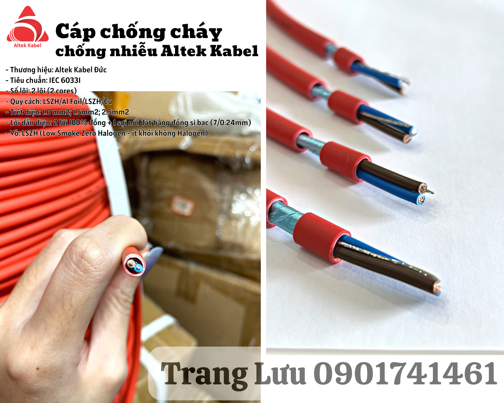 Phân phối cáp chống cháy chống nhiễu 2x1.5mm Altek Kabel