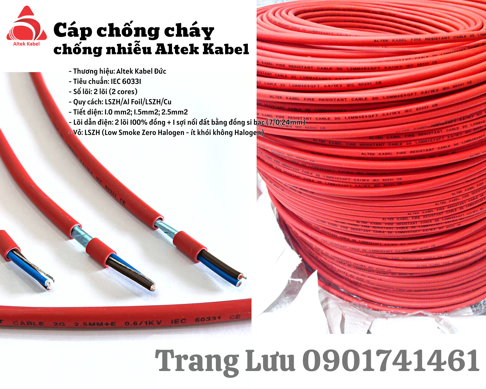 Phân phối cáp chống cháy chống nhiễu 2x1.5mm Altek Kabel