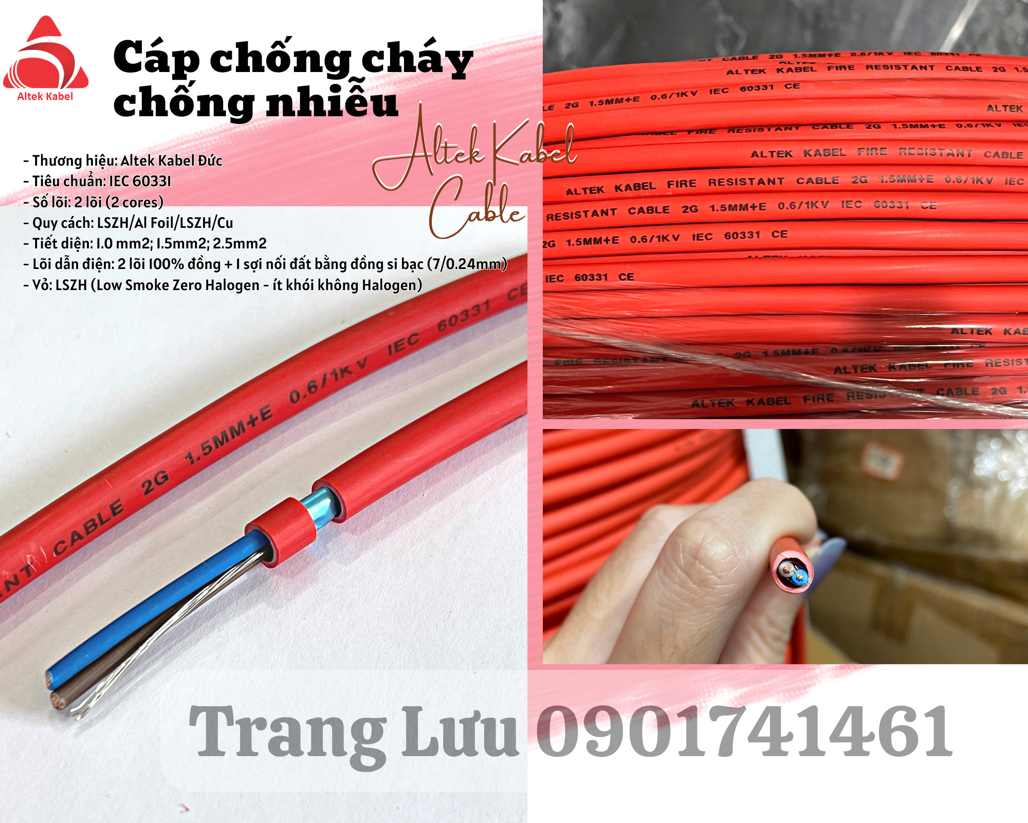 Phân phối cáp chống cháy chống nhiễu 2x1.5mm Altek Kabel
