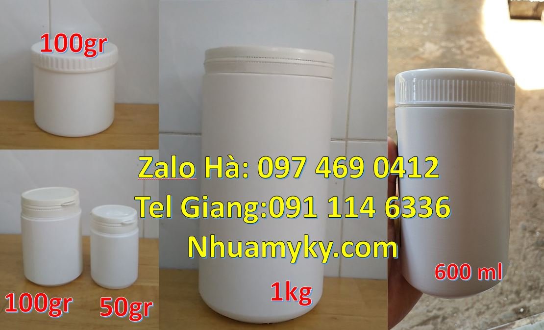 Bán hũ nhựa 500g đựng mỹ phẩm.hũ nhựa 1kg đựng hóa chất,hũ nhựa 100g r
