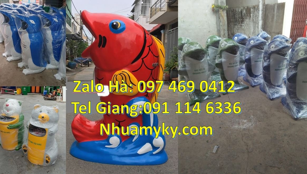 Bán thùng rác hình con vật giá rẻ,thùng rác hình con cá chép màu đỏ