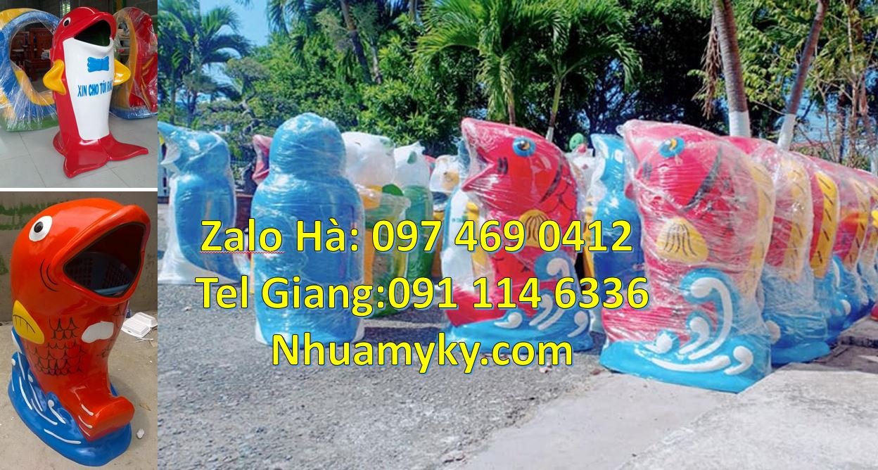 Bán thùng rác hình con vật giá rẻ,thùng rác hình con cá chép màu đỏ