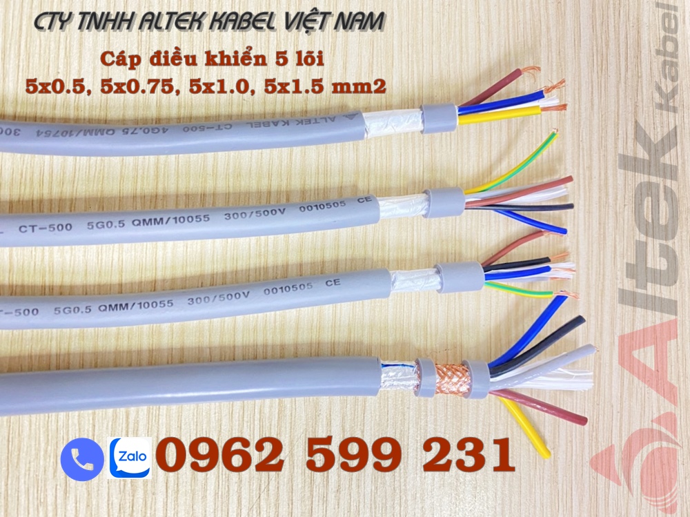 Cáp điều khiển Altek kabel rvv, rvvp 5 lõi 0.5 đến 1.5 mm2