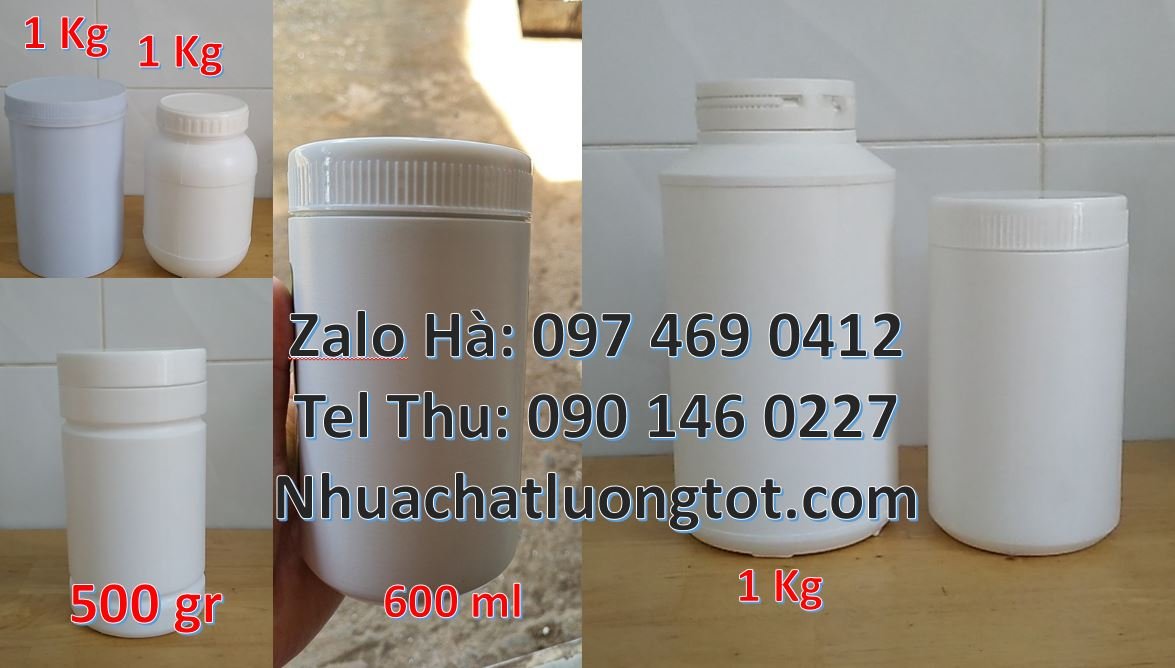 Bán hũ nhựa 600ml đựng hóa chất,hũ nhựa 1k trắng nắp vặn chất lượng ca