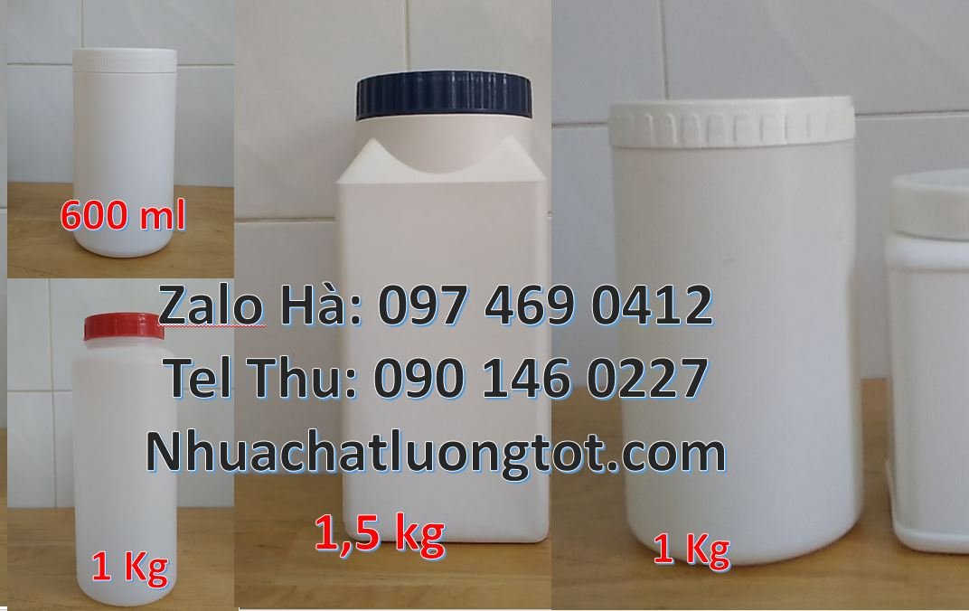 Bán hũ nhựa 600ml đựng hóa chất,hũ nhựa 1k trắng nắp vặn chất lượng ca