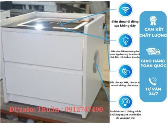 Tap tủ đầu giường thông minh,tích hợp loa,sạc nhanh,công Usb,đèn..