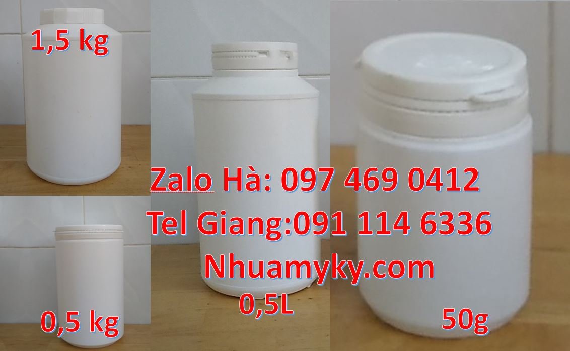 Bán hũ nhựa 0.5kg đựng hóa chất,hũ nhựa 1.5kg đựng bột giặt xà phòng