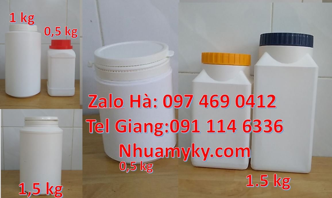 Bán hũ nhựa 0.5kg đựng hóa chất,hũ nhựa 1.5kg đựng bột giặt xà phòng