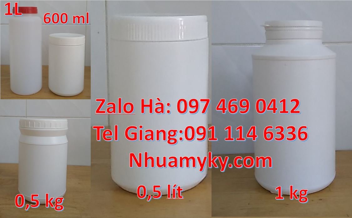 Bán hũ nhựa 0.5kg đựng hóa chất,hũ nhựa 1.5kg đựng bột giặt xà phòng
