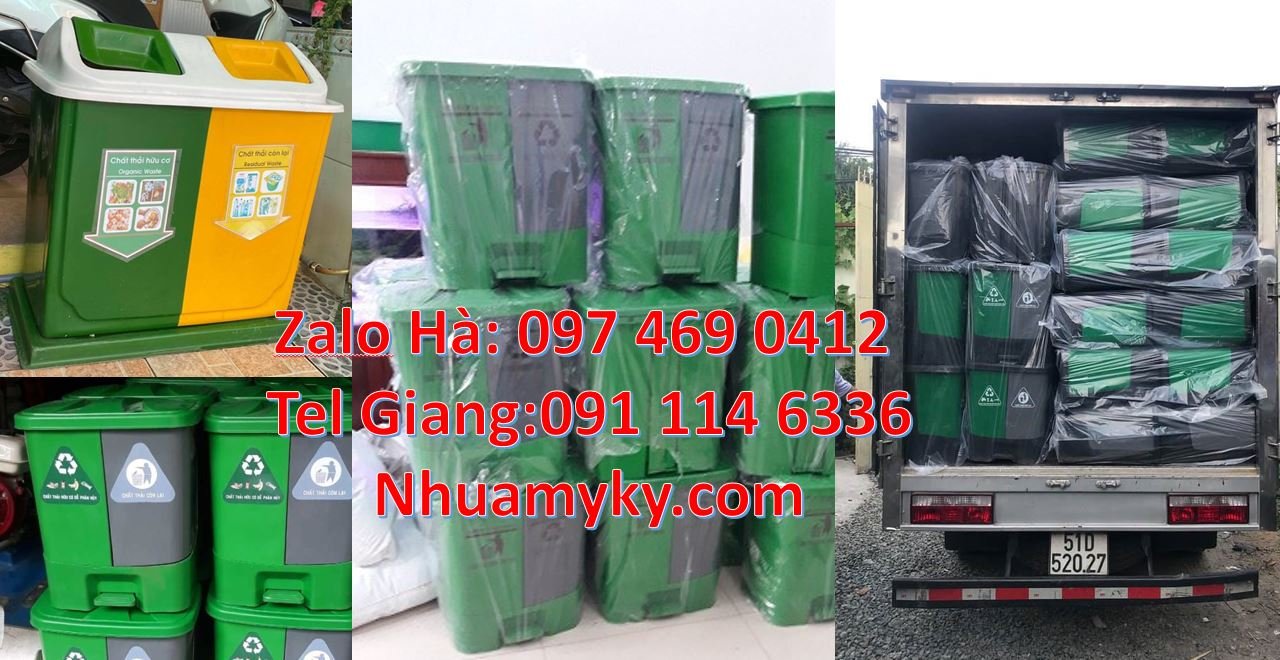 Bán thùng rác 2 ngăn 2 màu y tế,thùng phân loại rác 3 ngăn nắp lật mới