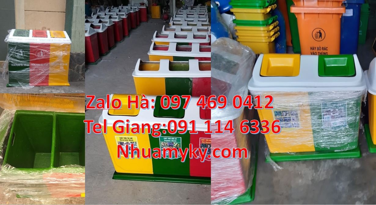 Bán thùng rác 2 ngăn 2 màu y tế,thùng phân loại rác 3 ngăn nắp lật mới
