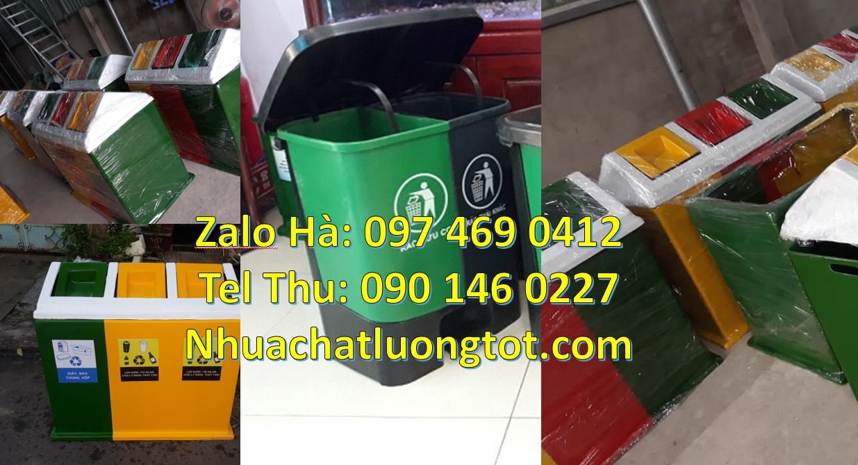 Bán thùng phân loại rác 2 ngăn 2 màu,thùng phân loại rác 3 ngăn nắp ba