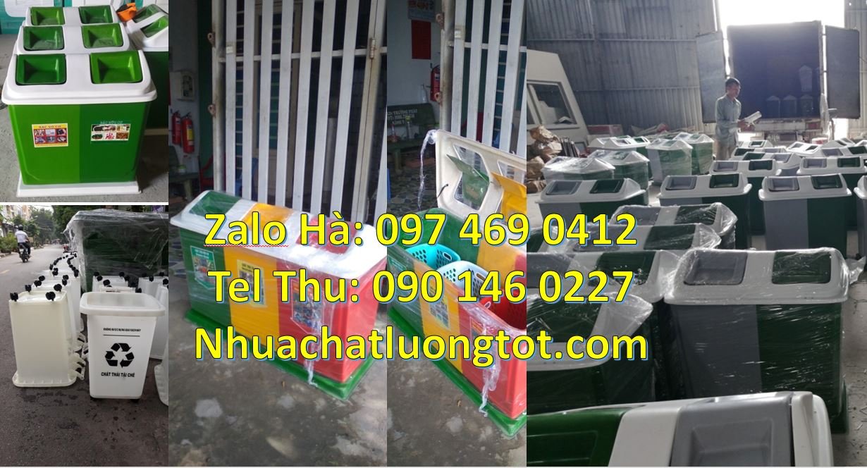 Bán thùng phân loại rác 2 ngăn 2 màu,thùng phân loại rác 3 ngăn nắp ba