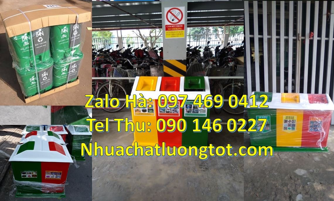 Bán thùng phân loại rác 2 ngăn 2 màu,thùng phân loại rác 3 ngăn nắp ba