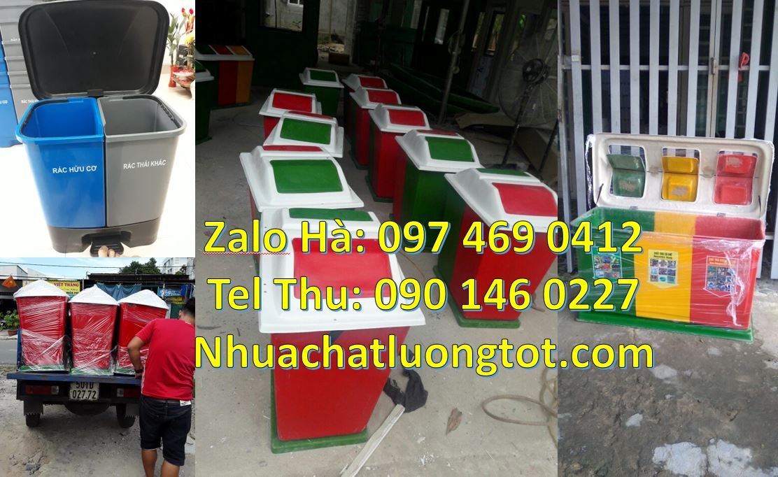 Bán thùng phân loại rác 2 ngăn 2 màu,thùng phân loại rác 3 ngăn nắp ba