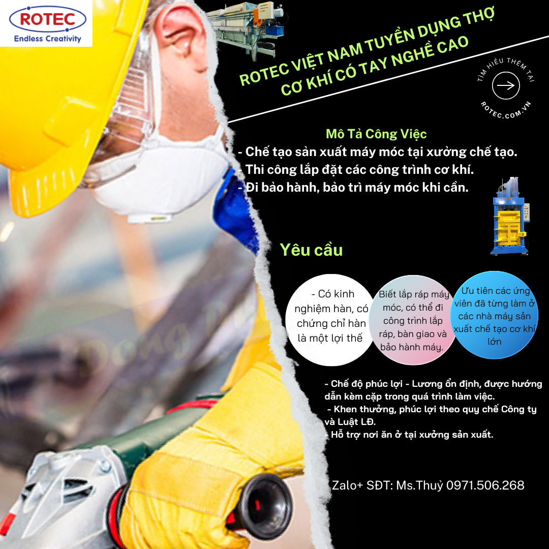Rotec VN tuyển dụng thợ có tay nghề cao