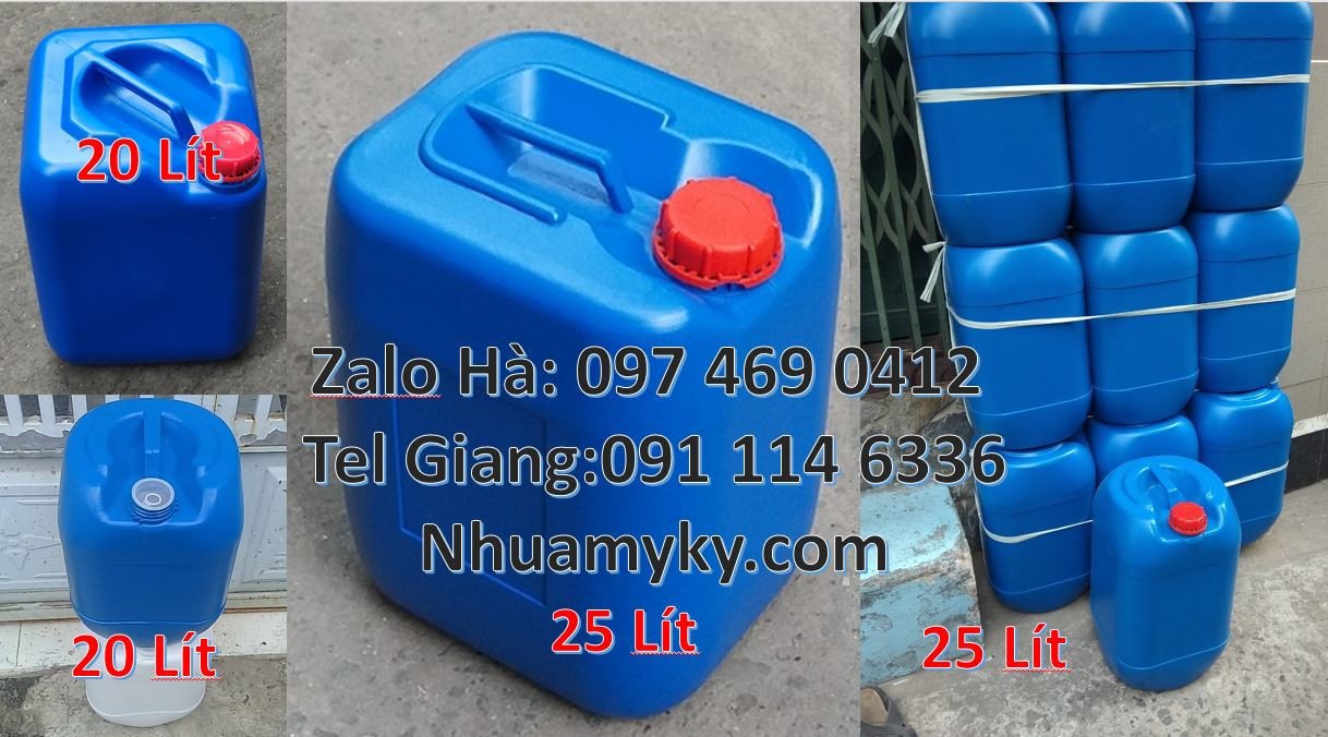 Bán can nhựa 30l có nắp thoát khí, can nhựa 25l màu xanh đựng thực pha