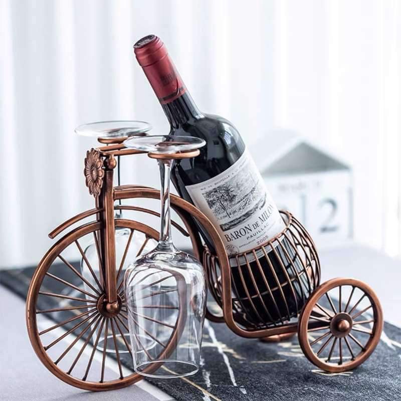 Decor phong thuỷ- Kệ xe đạp đựng rượu màu đồng