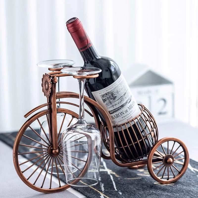 Decor phong thuỷ- Kệ xe đạp đựng rượu màu đồng