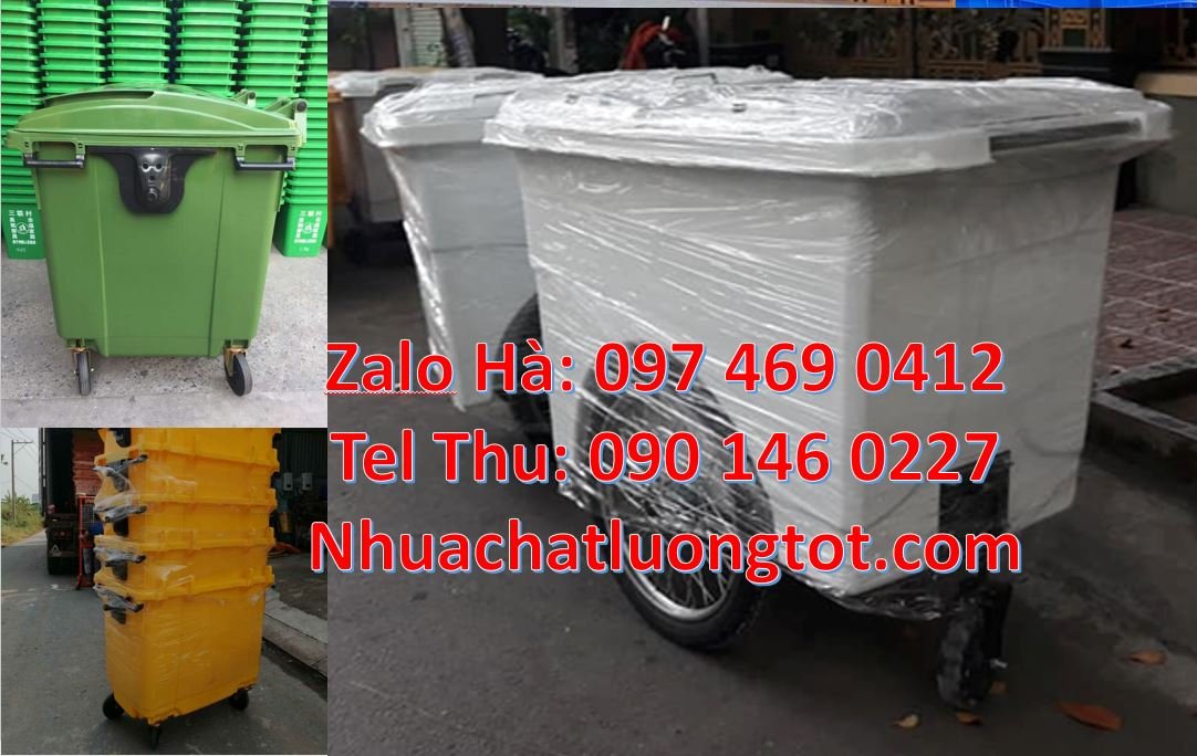 Bán xe thu gom rác cỡ lớn 660l có 3 bánh hơi, xe thu gom rác 1000l có