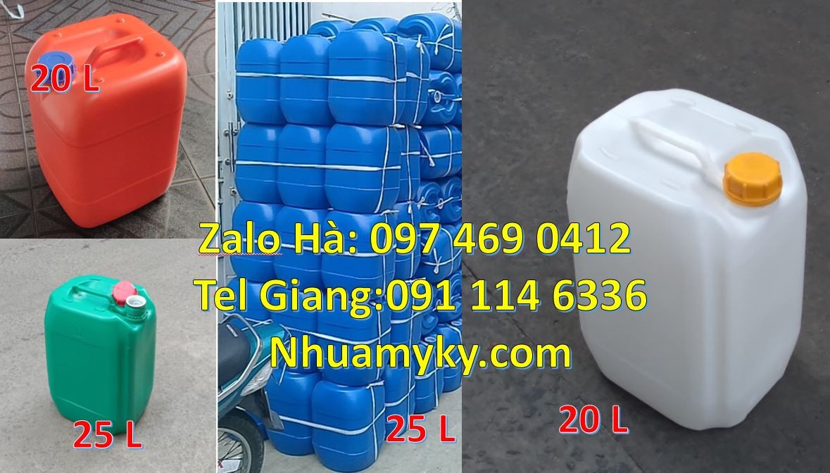 Bán can nhựa 25l có nắp thoát khí, can nhựa 18l tròn màu trắng xanh đỏ