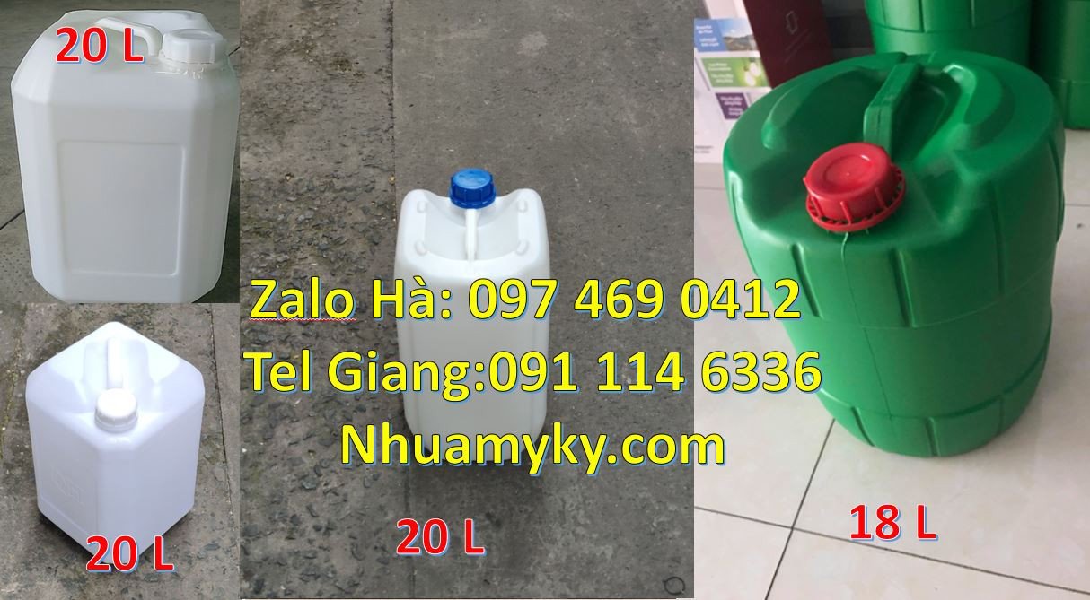 Bán can nhựa 25l có nắp thoát khí, can nhựa 18l tròn màu trắng xanh đỏ