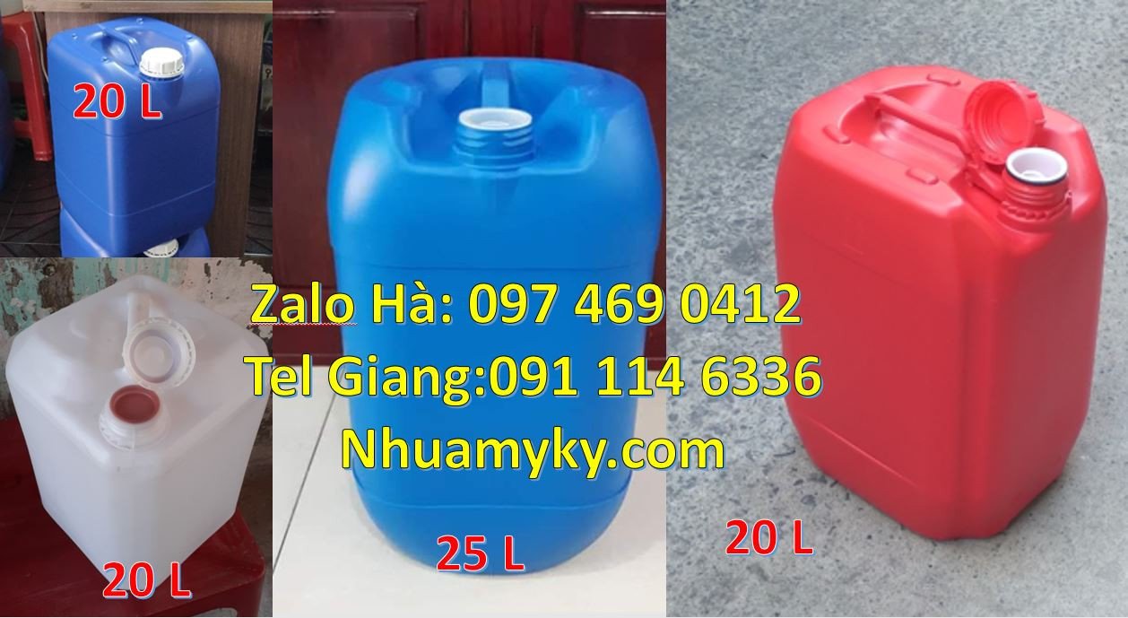 Bán can nhựa 25l có nắp thoát khí, can nhựa 18l tròn màu trắng xanh đỏ