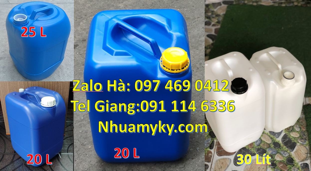 Bán can nhựa 25l có nắp thoát khí, can nhựa 18l tròn màu trắng xanh đỏ