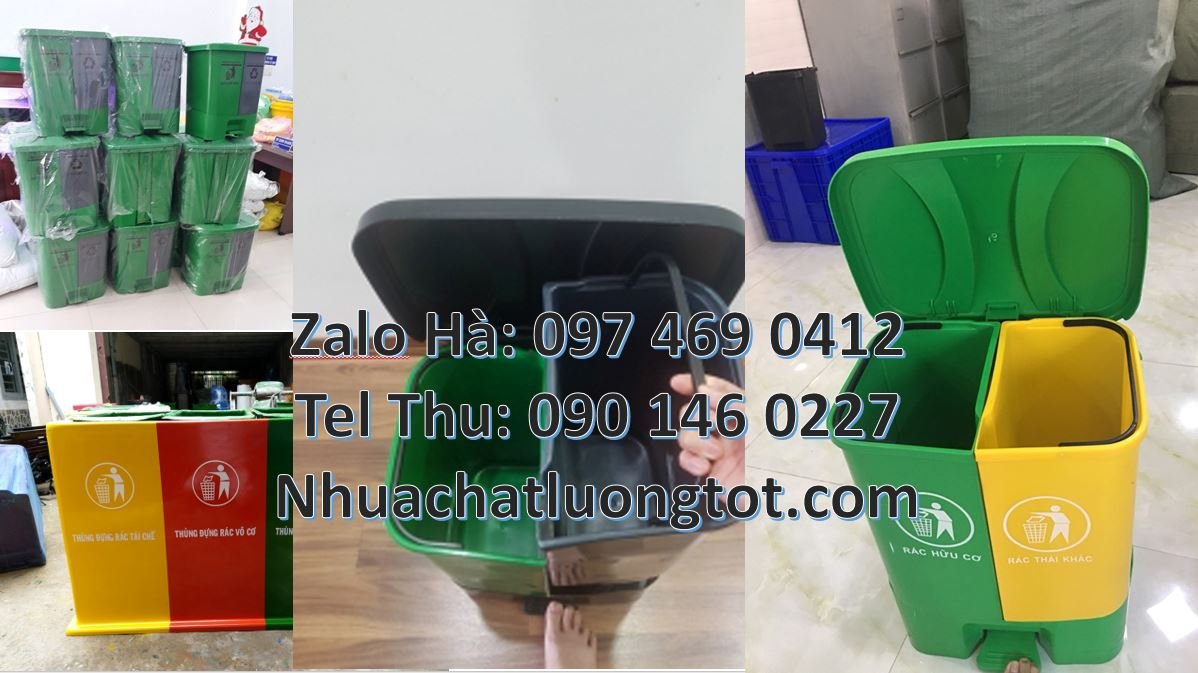 Bán thùng phân loại rác 2 ngăn 2 màu,thùng rác 3 ngăn nắp lật giá rẻ