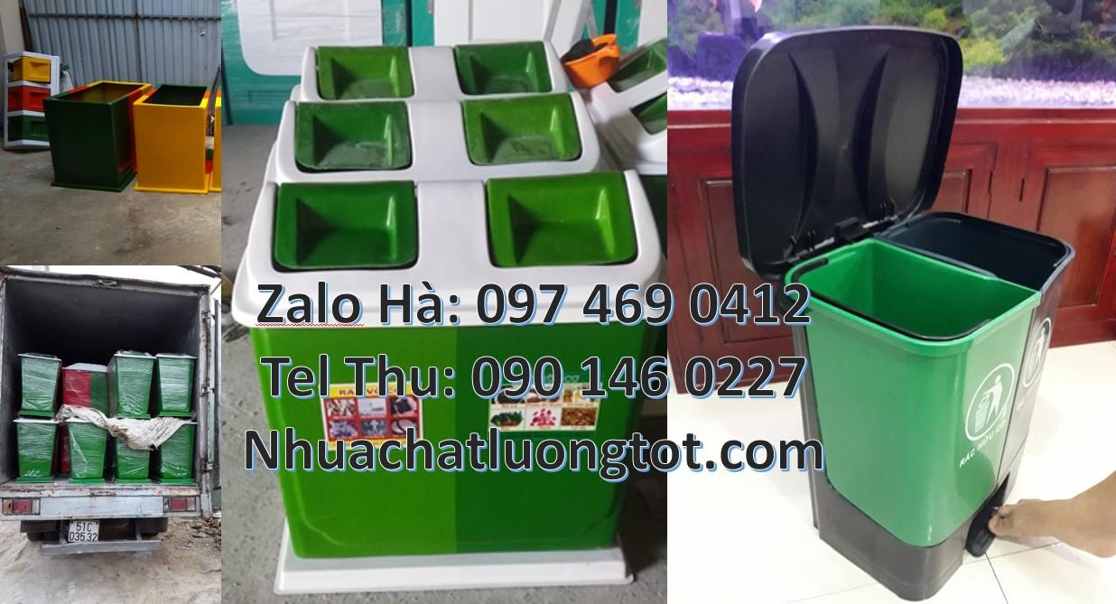 Bán thùng phân loại rác 2 ngăn 2 màu,thùng rác 3 ngăn nắp lật giá rẻ