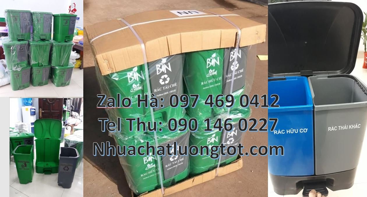 Bán thùng phân loại rác 2 ngăn 2 màu,thùng rác 3 ngăn nắp lật giá rẻ