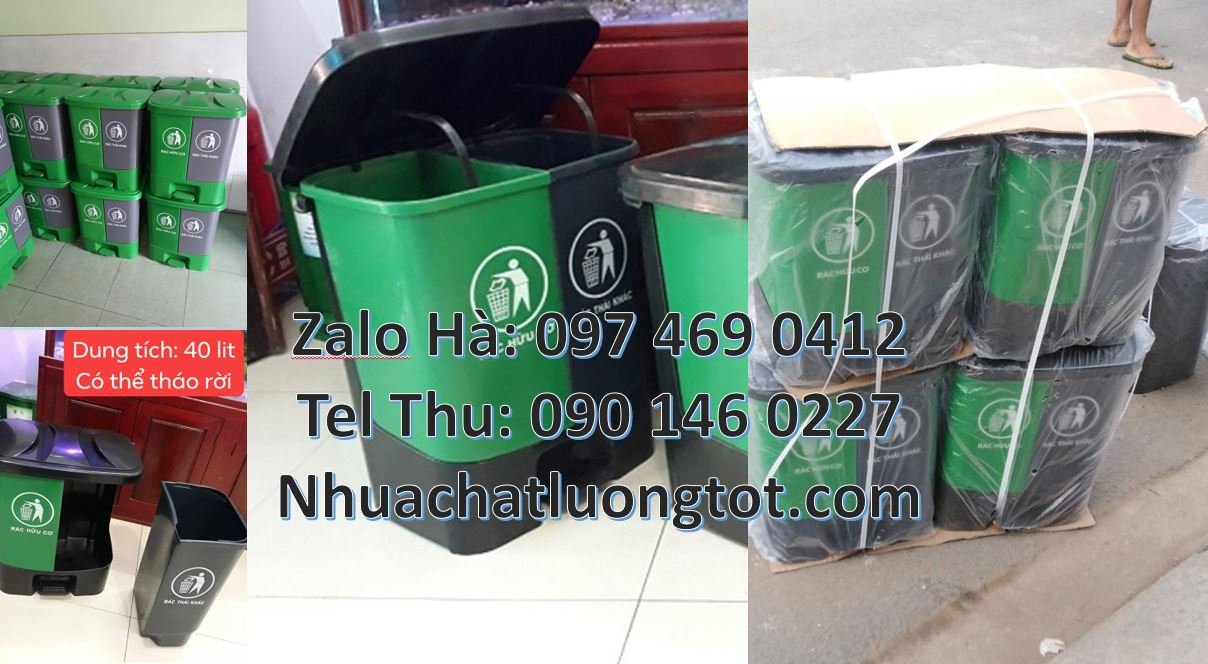 Bán thùng phân loại rác 2 ngăn 2 màu,thùng rác 3 ngăn nắp lật giá rẻ
