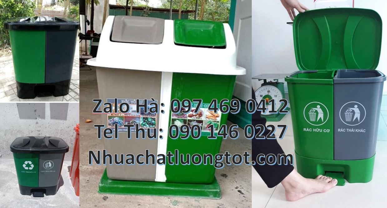 Bán thùng phân loại rác 2 ngăn 2 màu,thùng rác 3 ngăn nắp lật giá rẻ