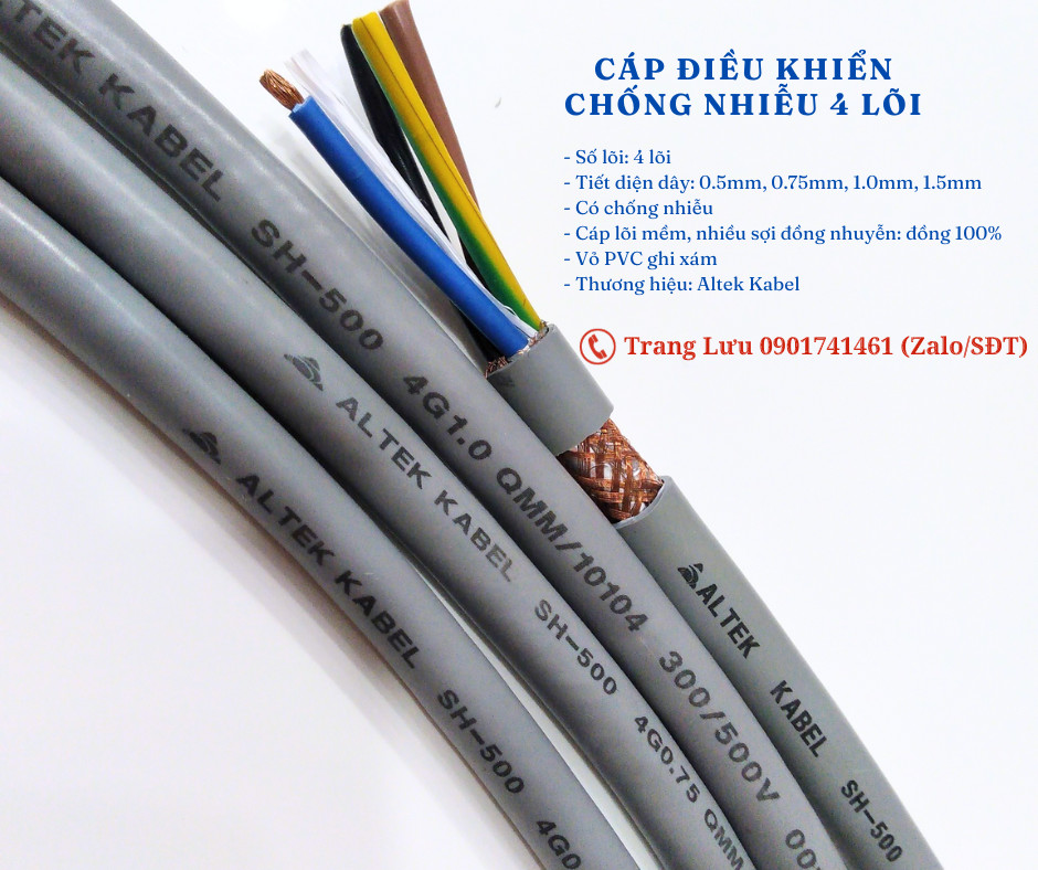 Cáp điều khiển chống nhiễu 4x0.5mm, 4x0.75mm, 4x1.0mm, 4x1.5mm