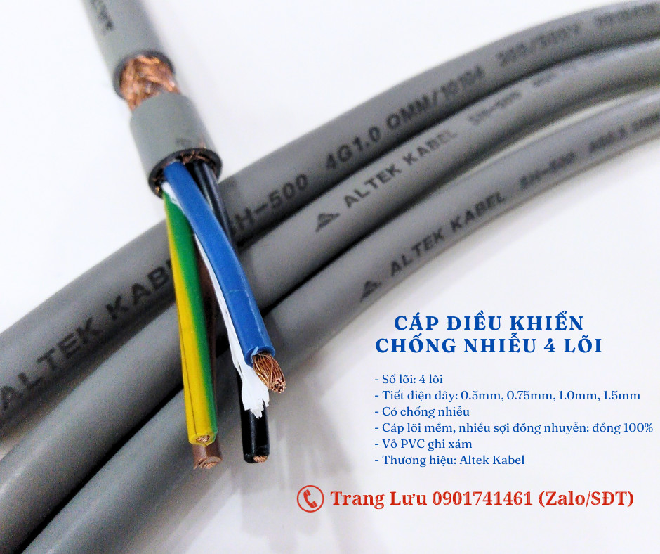 Cáp điều khiển chống nhiễu 4x0.5mm, 4x0.75mm, 4x1.0mm, 4x1.5mm