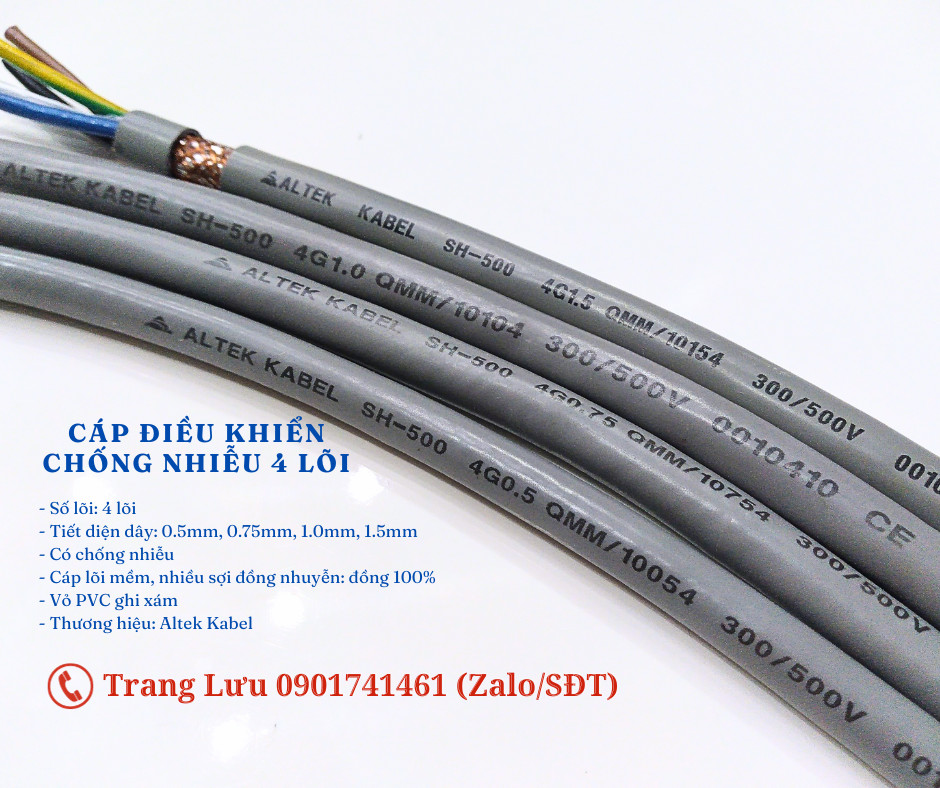 Cáp điều khiển chống nhiễu 4x0.5mm, 4x0.75mm, 4x1.0mm, 4x1.5mm