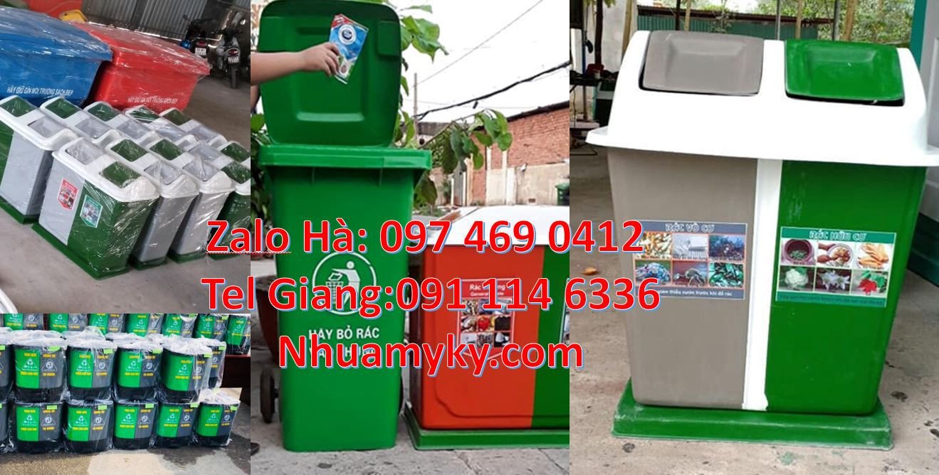 Bán thùng phân loại rác 2 ngăn 2 màu nắp đậy,thùng rác 3 ngăn nắp lật