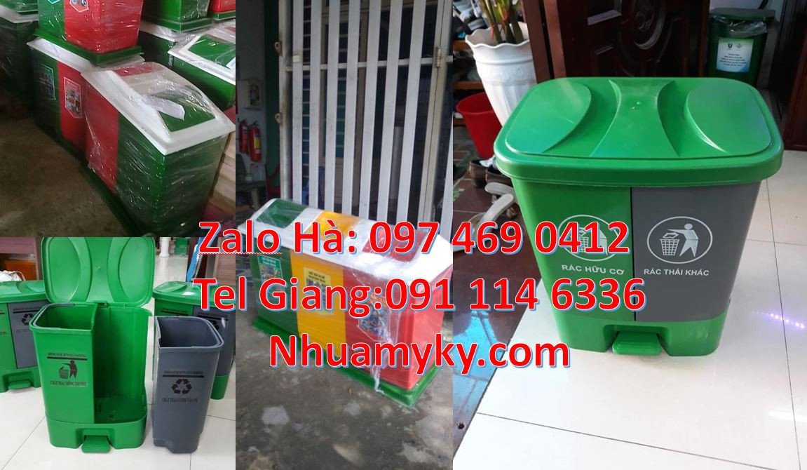 Bán thùng phân loại rác 2 ngăn 2 màu nắp đậy,thùng rác 3 ngăn nắp lật