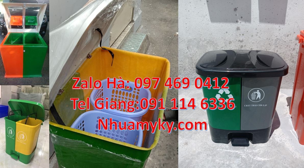 Bán thùng phân loại rác 2 ngăn 2 màu nắp đậy,thùng rác 3 ngăn nắp lật