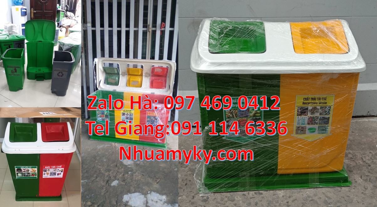 Bán thùng phân loại rác 2 ngăn 2 màu nắp đậy,thùng rác 3 ngăn nắp lật