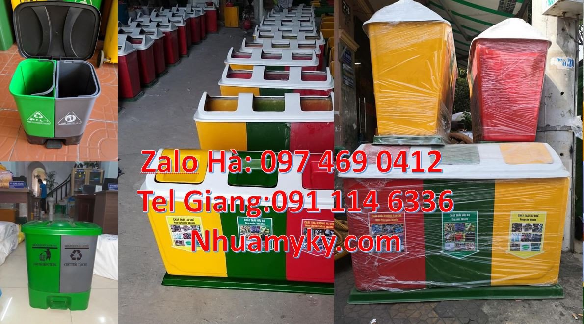 Bán thùng phân loại rác 2 ngăn 2 màu nắp đậy,thùng rác 3 ngăn nắp lật