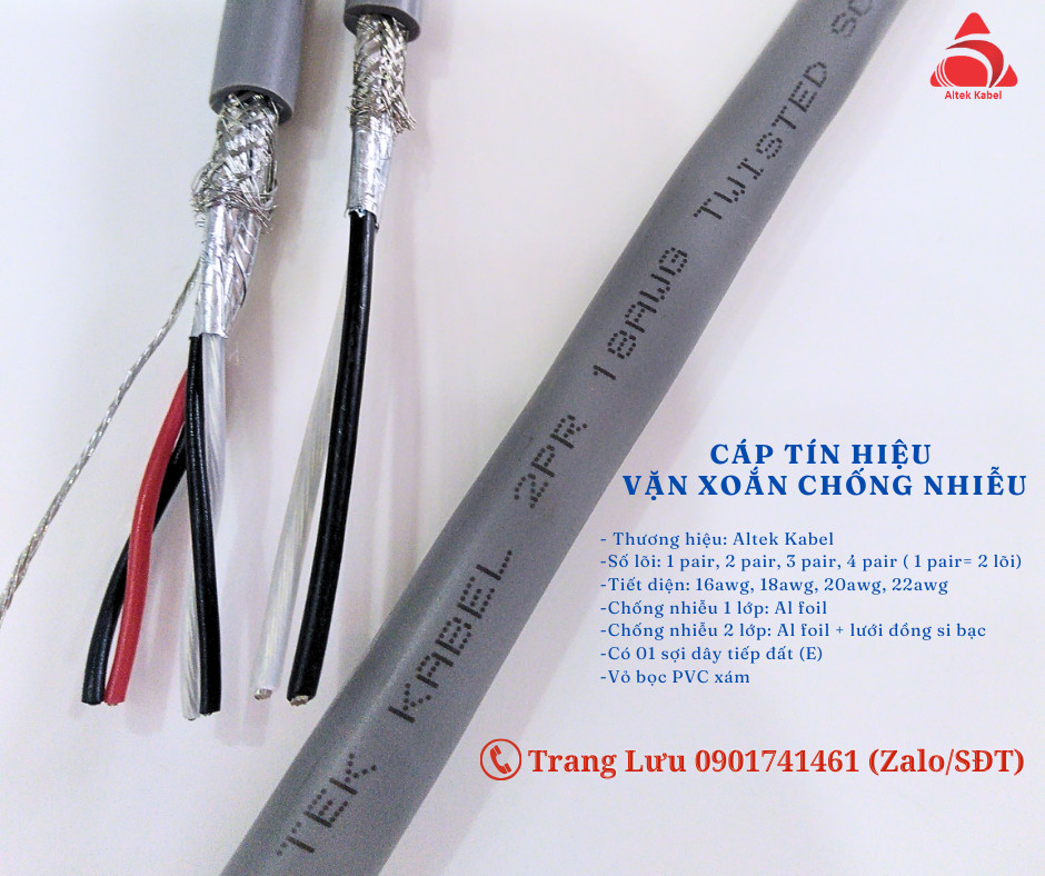 Cáp tín hiệu âm thanh 2 pair 22awg vặn xoắn chống nhiễu