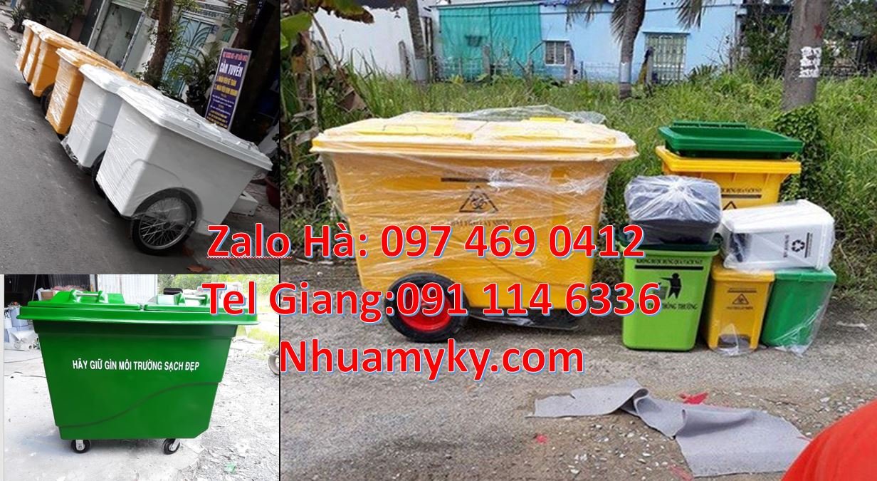 Bán xe thu gom rác 660l 3 bánh hơi, xe thu gom rác 1000l có tay đẩy rẻ