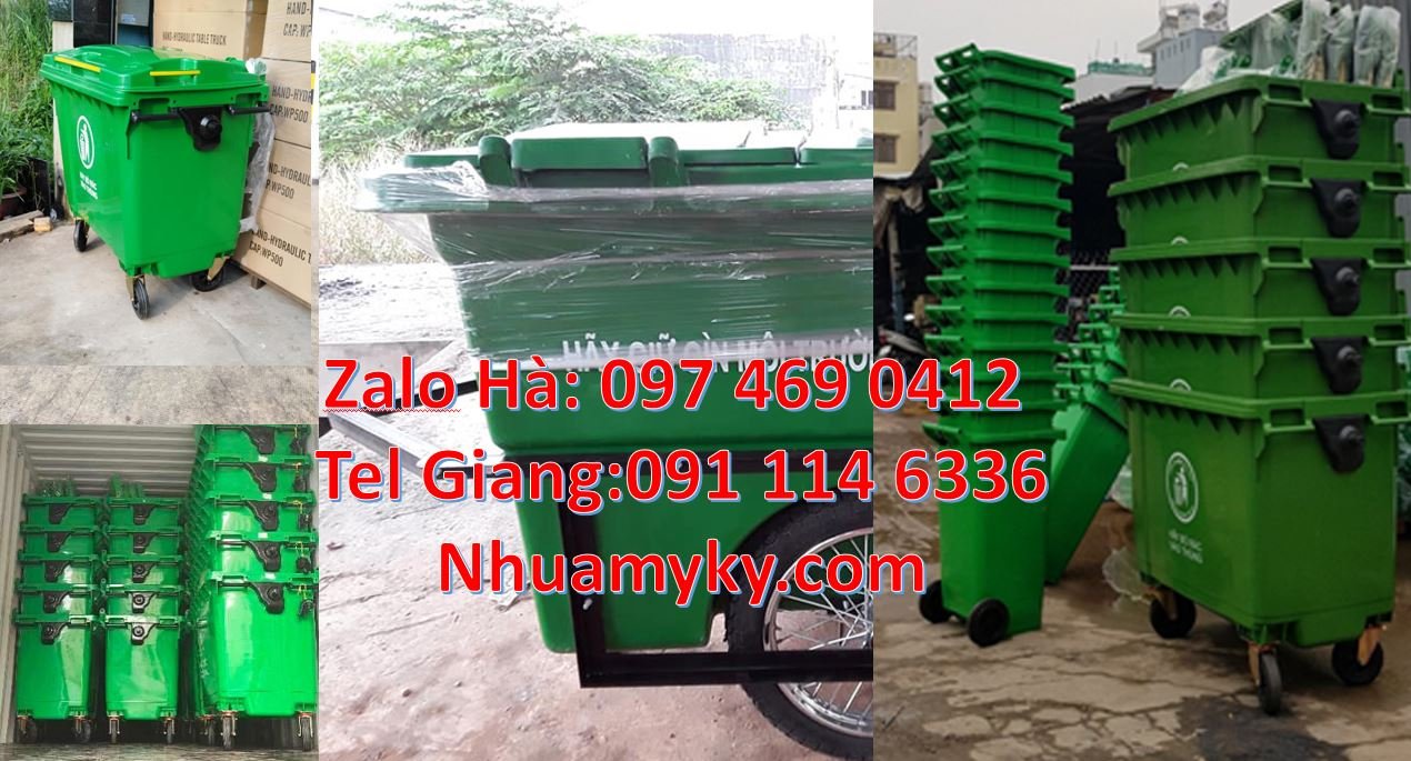 Bán xe thu gom rác 660l 3 bánh hơi, xe thu gom rác 1000l có tay đẩy rẻ