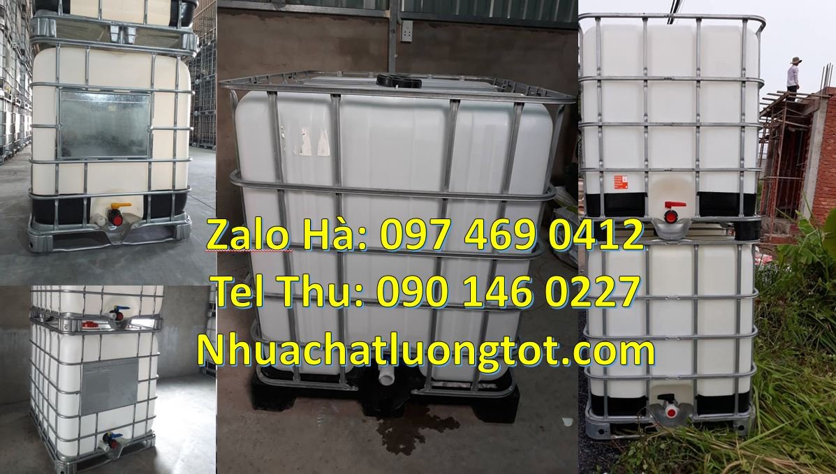 Bán thùng nhựa ibc 1000l có nắp chiết rút,thùng nhựa 1000l cũ có khung